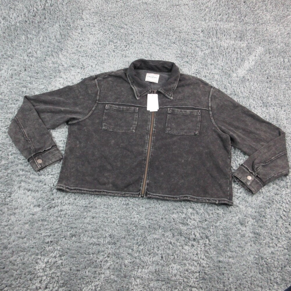 Flag & Anthem Jacket Womens 2XL Black Wash Zip Front Shacket Denim Casual NWT